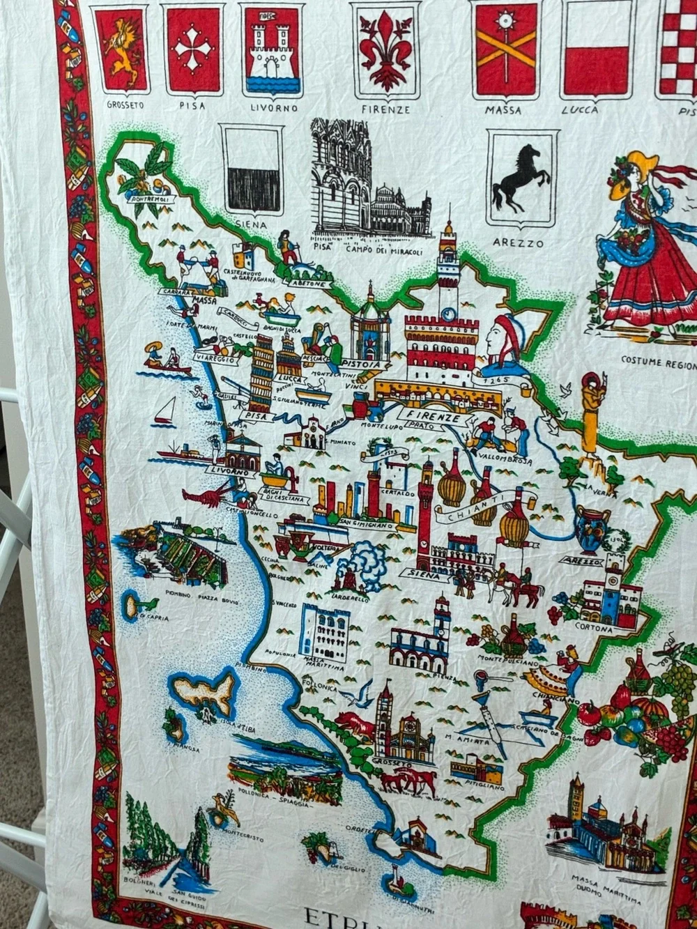 Toscana Illustrated Map Tea Towel - ETRURIA- VINTAGE 🆕 NWOT - Picture 3 of 6